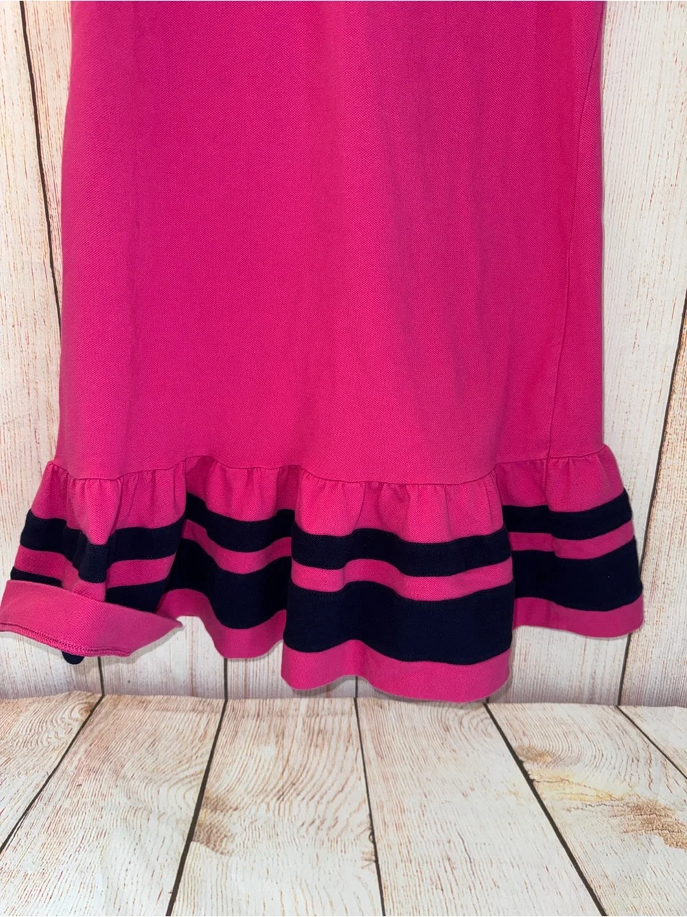 Ralph Lauren Girls' Hot Pink Polo Dress with Navy Stripe Hem, Tennis L 12/14